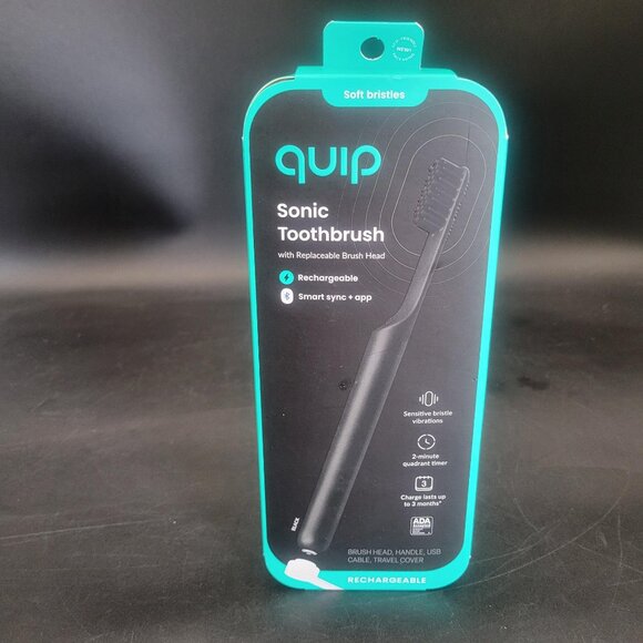 Quip Rechargeable Electric Toothbrush W/ Smart Sync App Black Timer ext Head New - Picture 1 of 5
